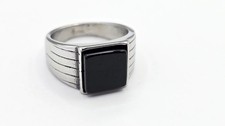 BLACK ONYX SIGNET RING GEMSTONE, STAINLESS STEEL 316L FOR MEN