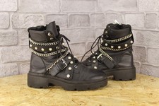 BLACK LEATHER BUCKLE STRAP BIKER BOOTS SIZE 6 / 39 BY ZARA USED CON