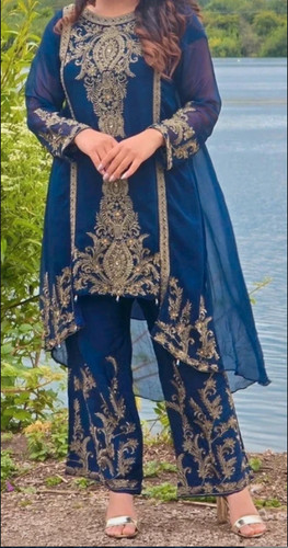 Piece navy gold sharara - &,