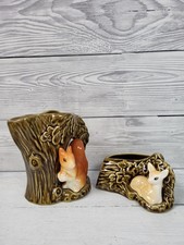 1950s SYLVAC Woodland England 4231 Tree Deer Succulent Planter & Squirrel Jug.PB