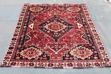 Vintage Hand Made Traditional Oriental Wool Red  Black Large Rug 167x120cm
