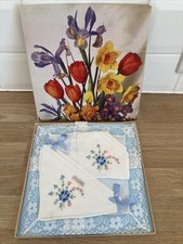 Vintage Ladies Embroidered Lace Handkerchiefs x 3 In Original Packaging - Unused