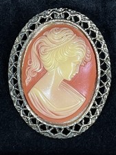 Large Pink Cameo Brooch