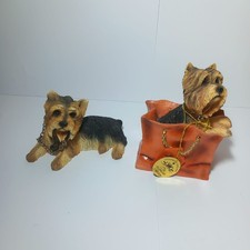 2x The Leonardo Collection Dog Figurines Yorkshire Terrier 2002 Walkies & Love