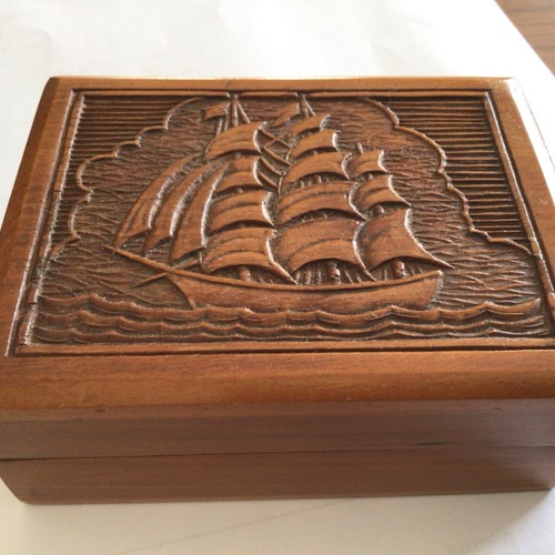 Vintage hand carved - wooden, box