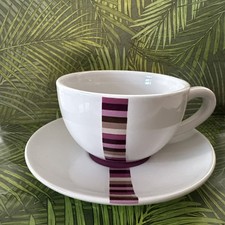 1 Coffee Cup & Saucer Retro Stripe Purple Pink  Cappuccino Tea