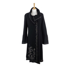 Monsoon Size 14 Black Silver Embroidered Floral 57% Boiled Wool Coatigan Jacket