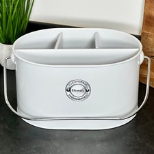 White Table Caddy Metal 4 Compartment Utensils Cutlery Sauce Condiment Holder