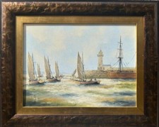 Ken Hammond (British, b. 1948) : "Fishing Fleet at Newlyn", oil on canvas