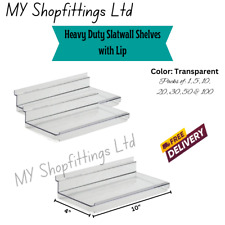 Clear Acrylic Slatwall Shelves with Lip | Durable 4 x 10 Retail Display Shelves