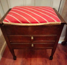 Vintage wooden piano stool with storage seat and 2 pull out drawers