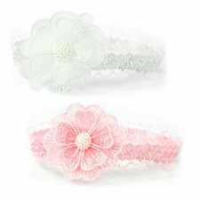 Baby Girl Crochet Flower & Pearl HEADBAND Christening Wedding Party Bridesmaid