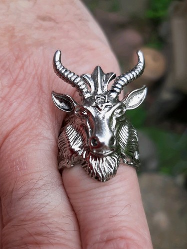 Satanic white metal large ring - satanic,