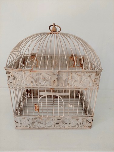 Vintage cream metal bird cage - cream,