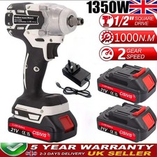 1000Nm 1/2" Cordless Electric Impact Wrench Drill Gun Ratchet Driver w-2 Battery