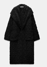 ZARA TEXTURED LONG KNIT COAT BLACK WIDE LAPEL FW24/25 SIZES M REF. 3653/110