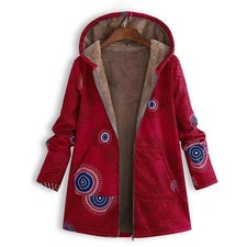 Ladies Winter Fleece Hooded Jacket Coat Zip Up Outwear PRINTED Outdoor PLUS SIZE