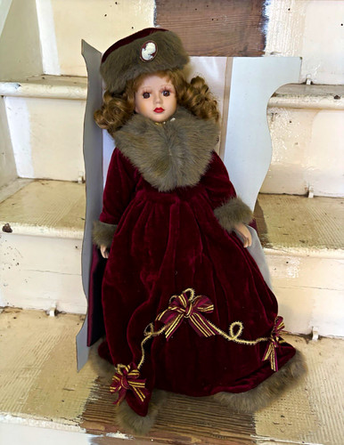 Porcelain girl doll burgundy - porcelain,