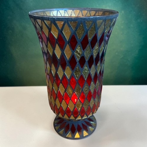 Vintage mosaic glass hurricane - glass,