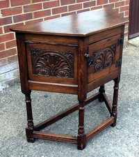 Edwardian antique Jacobean revival carved solid oak creedence hall cupboard