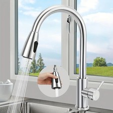 Single Handle Pull Out Down Kitchen Faucet Hot Cold Water Mixer Tap 360° Swivel