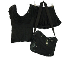 TRIPP NYC 3pc Grp Y2K Goth Black Rare Large Messenger Bag Corset Top Skirt S 4-6
