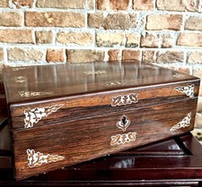 Antique Victorian Rosewood Writing Slope with Mother-of-Pearl Inlay – c.1860