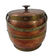Biscuit Barrel or Ice Bucket Copper & Brass Trade Marked Linton Signed 13cm Org