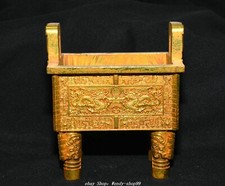 5" Old Chinese Dynasty Copper Gilt Dragon Beast Head Ding Incense Burner Censer