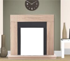 ELECTRIC FIRE OAK BLACK WOODEN FIREPLACE SURROUND HEARTH AND BACK PANEL BNIB