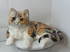 Winstanley Life size Tortoiseshell Cat Figurine Laying with Glass Eyes. Size 7