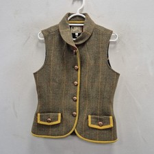 Joules Edina Green Check Wool Tweed Country Races Day Gilet Vest Size Uk 12