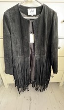 Wallis Black Suede Fringed Jacket Size 16 New With Tags