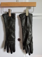 Long Black Real Leather Gloves, Ludovik, Size S