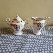 Vintage Crown Ducal Ware Lidded Sugar Bowl And Creamer. Floral Decoration 