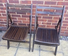 Pair Of Vintage Mid Century Wooden Folding Chairs- Garden/ Dining- School/ MOD