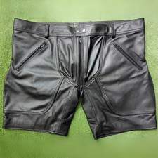 Genuine Leather Shorts Mens Biker Shorts Front to Rear Zip Gay Fetish Clubwear