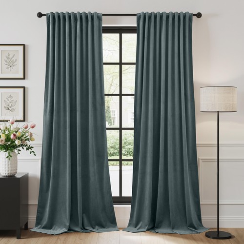 Slate blue velvet curtains - blue,
