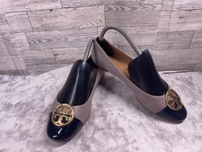 Tory Burch Ballet Flats Women 7.5M Chelsea Shoes Black Gray Cap Toe Loafers