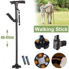 Elder Folding Walking Stick Walking Cane Height Adjustable LED Light Alarm