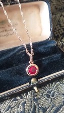 Vintage 1990-s 14 CT Rolled Gold Ruby Pendant on Chain-Hallmarked 585 RG