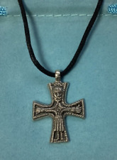 Viking Cross Silver Pewter Pendant On A Waxed Cord (W)