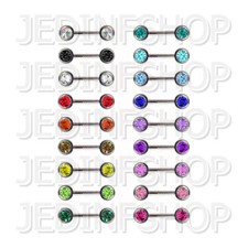 Straight Barbell | 1.2mm (16g) - 4mm-20mm | Double Gem - Front Facing 18 Colours