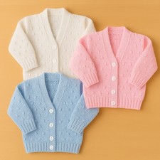 Baby Cardigan Boy Girl White Pink Knitted V Neck Pattern ONLY Newborn 3 Months