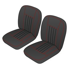 MGB / MGB GT Front seat Cover Set Black Leather / Red piping Pair  , 641-180