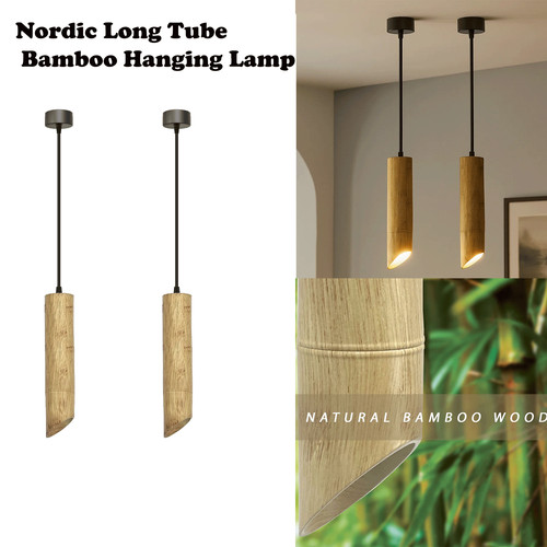 Bamboo long tube - bamboo, pendant