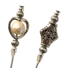 2X HAT PINS IVORY PEARL HEART