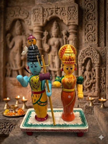 Handmade wooden shiva parvati - shiva,