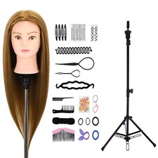 50% Real hair Hairdressing Training Head Mannequin Doll+Braid Set +Tripod Holder