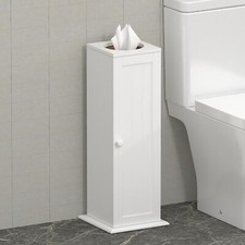 Free Standing Toilet Paper Roll Holder Stand Wood Bathroom Storage Cabinet White